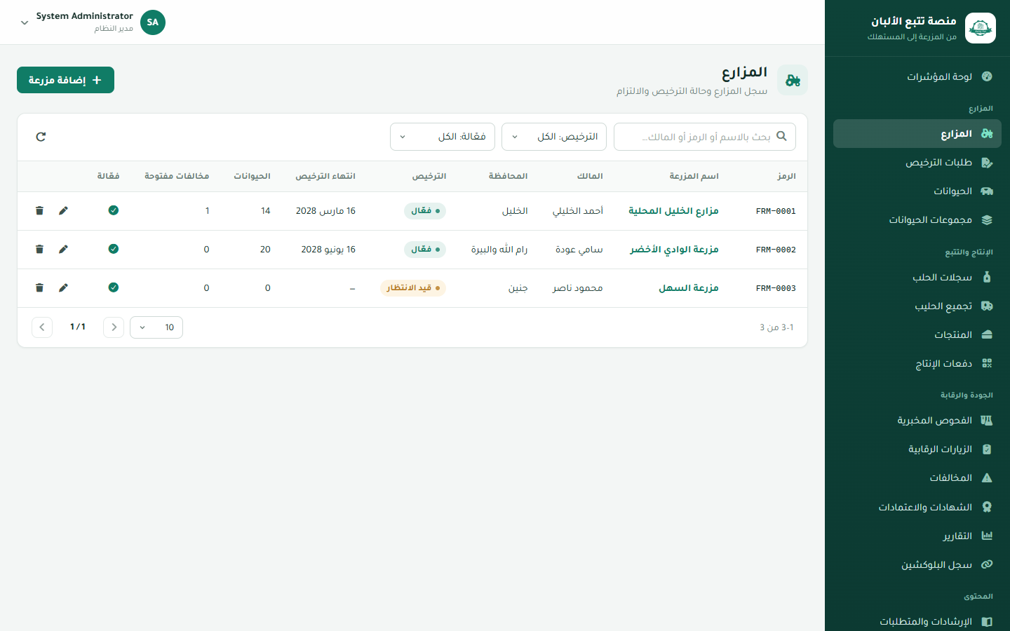 Farm and herd registry